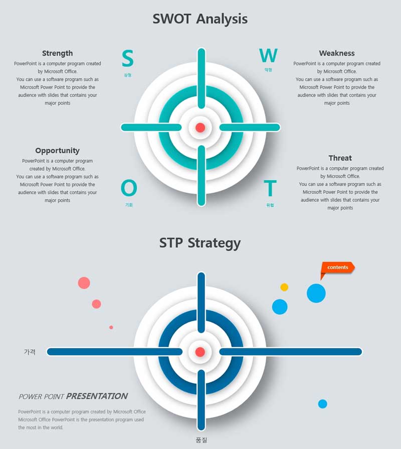 과녁 피피티 디자인으로 SWOT, STP 전략 페이지 만들기
